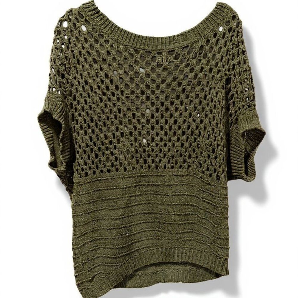 Olive Open-Knit Short Sleeve Sweater